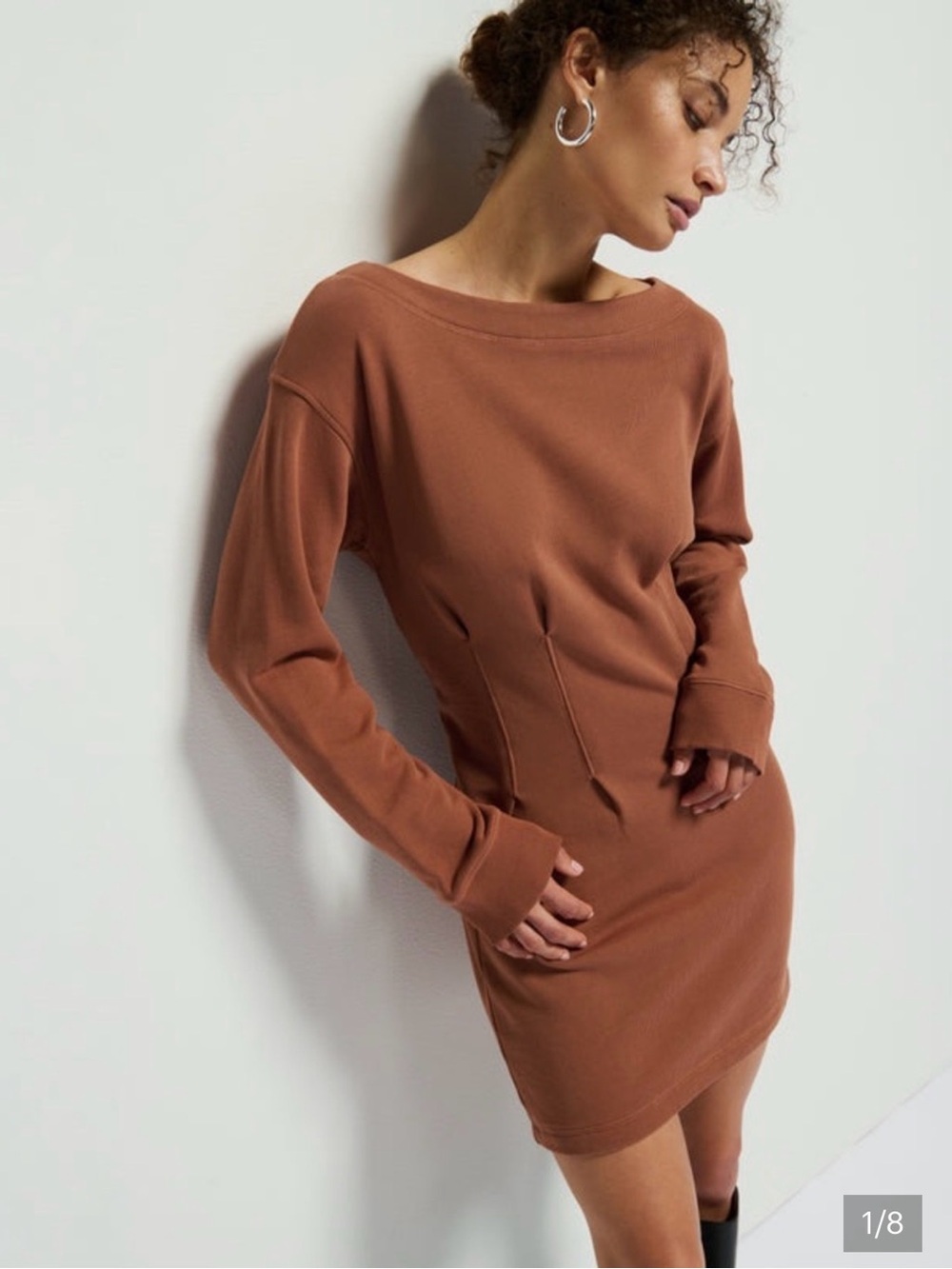 Nation Los Angeles Ronni Mini Dress in Tobacco Brown 100% Cotton Fitted Small